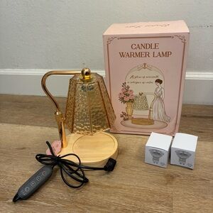 Candle Warmer Lamp Gold Glass Shade Wood Base Dimmer + 2 GU10 Bulbs
New in Box